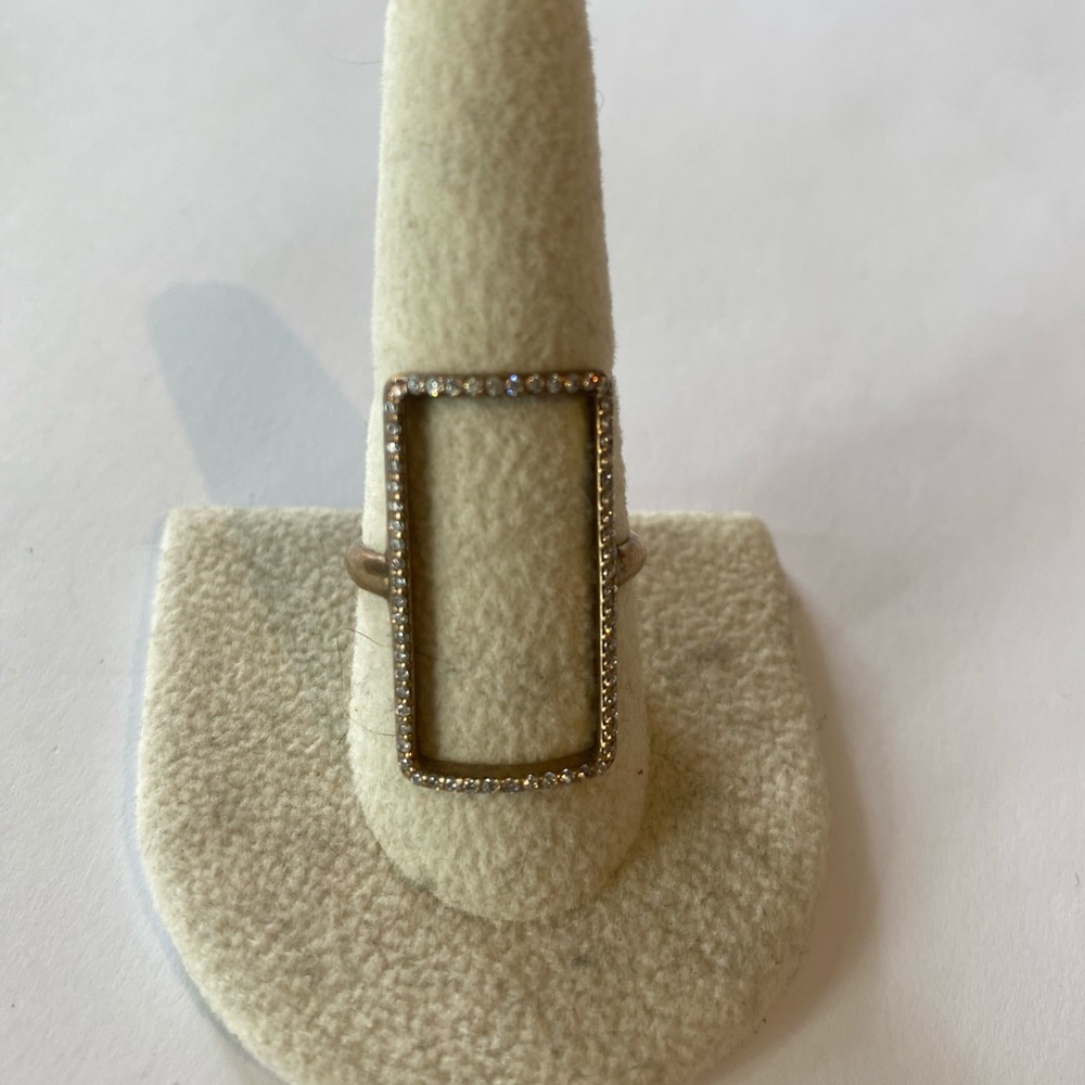 Gold-Plated Open Rectangle Ring With Crystals - image 1